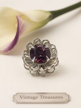 VTG Signed Sarah Coventry Nocturne Purple Ring 1972 Sz 8